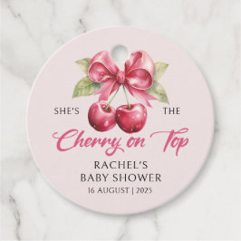 Coquette Bow Cherry Baby Shower Fevor Tags Geschenkanhänger