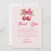 Coquette Bow Cherry Birthday Danke-Karte Dankeskarte (Vorderseite)