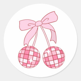 Coquette Bow Cherry Disco Ball Sticker