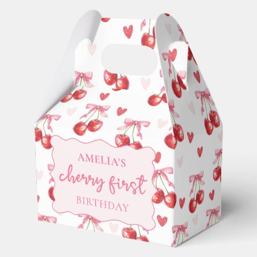 Coquette Bow Cherry First Birthday Fevor Box Geschenkschachtel (Vorderseite)