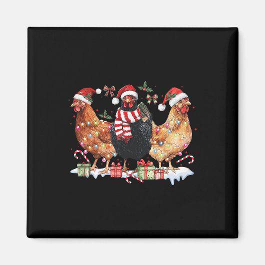 Coquette Bow Chicken Christmas Hat Lights Farm Ani Magnet (Vorne)