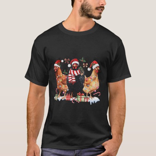 Coquette Bow Chicken Christmas Hat Lights Farm Ani T-Shirt (Vorderseite)
