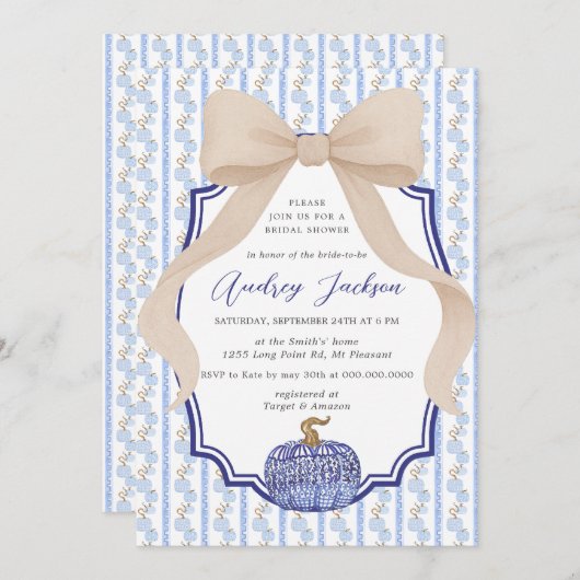 Coquette Bow Chinoiserie Pumpkin Brautparty Einladung (Vorne/Hinten)