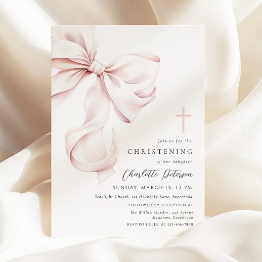 Coquette Bow Christening Invitation Einladung