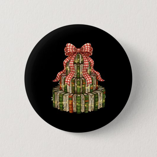 Coquette Bow Christmas Books Xmas Tree Librarian Button (Vorderseite)