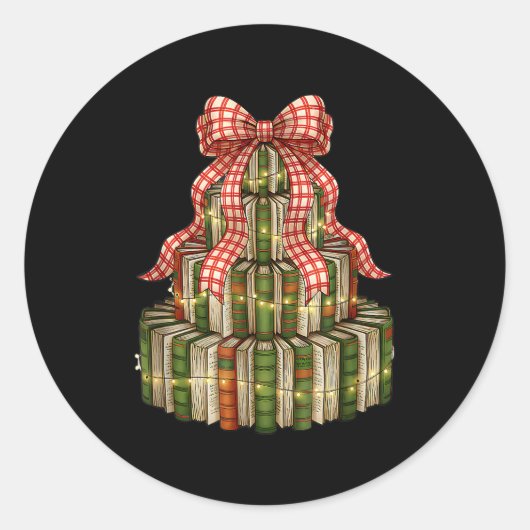 Coquette Bow Christmas Books Xmas Tree Librarian Runder Aufkleber (Vorderseite)
