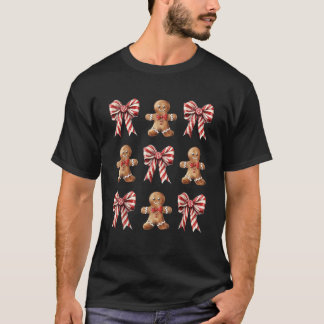 Coquette Bow Christmas Candy Cane and Gingerbread  T-Shirt