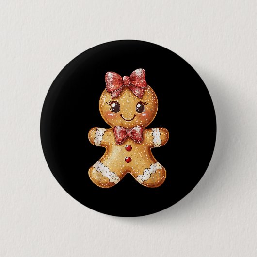 Coquette Bow Christmas Girly Gingerbread Cookie Ba Button (Vorderseite)