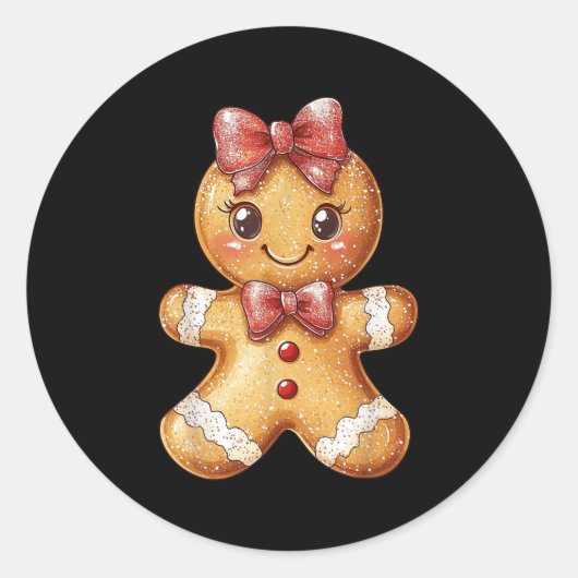 Coquette Bow Christmas Girly Gingerbread Cookie Ba Runder Aufkleber (Vorderseite)