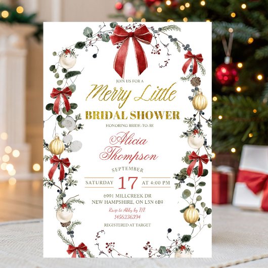Coquette Bow Christmas Merry Little Bridal Shower Einladung