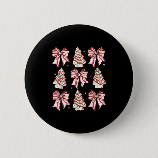 Coquette Bow Christmas Tree Cakes Xmas Family Paja Button (Vorderseite)