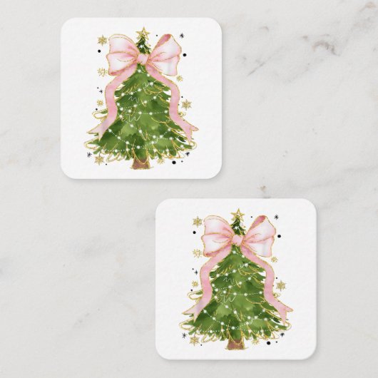 Coquette Bow Christmas Tree Holiday Giro Outfit W Quadratische Visitenkarte (Vorne/Hinten)