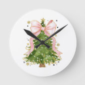 Coquette Bow Christmas Tree Holiday Giro Outfit W Runde Wanduhr (Vorderseite)