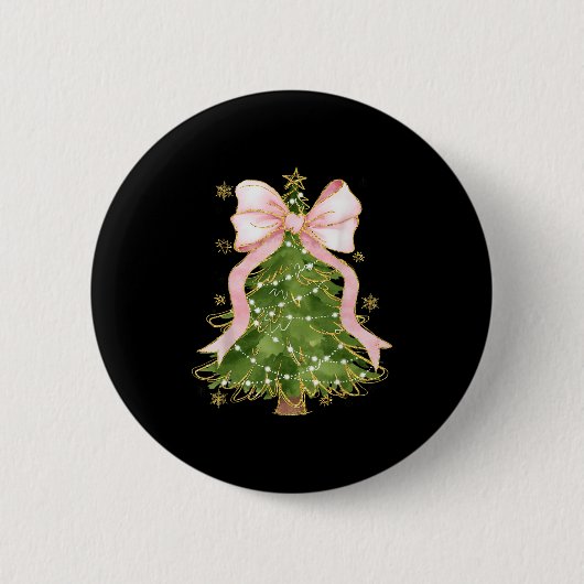 Coquette Bow Christmas Tree Xmas Holiday Girly Out Button (Vorderseite)