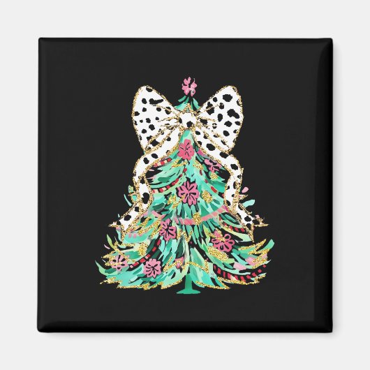 Coquette Bow Colorful Christmas Tree Girly Holiday Magnet (Vorne)