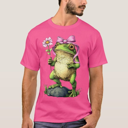 Coquette Bow Cotattcore Frosch Ästhetisch Pink Rib T-Shirt (Vorderseite)