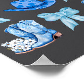 Coquette Bow Cowgirl Boots Blue Bows Hat Western R Poster (Ecke)