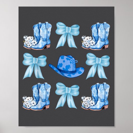 Coquette Bow Cowgirl Boots Blue Bows Hat Western R Poster (Vorne)