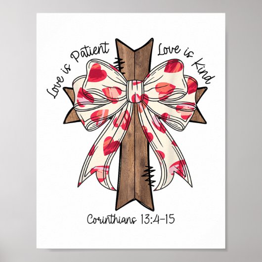 Coquette Bow Cross Valentinstag Jesus Bible Vers Poster (Vorne)