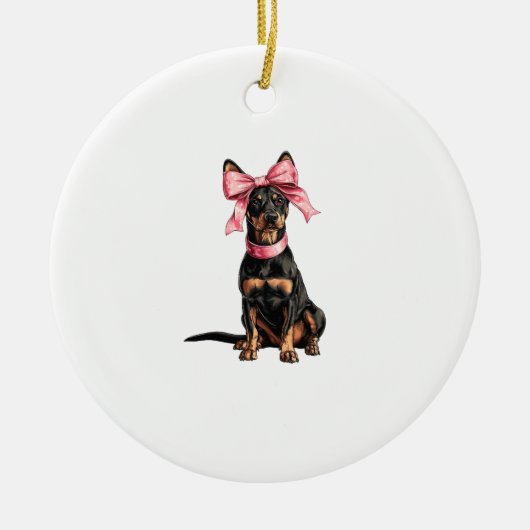 Coquette-Bow-Dobermann-Hundemutter-Mädchen Rosa Keramik Ornament (Vorne)
