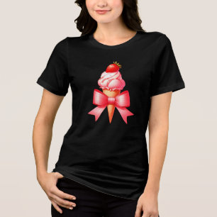 Coquette Bow Erdbeere Eis Creme Kone Rosa Band Tri-Blend Shirt