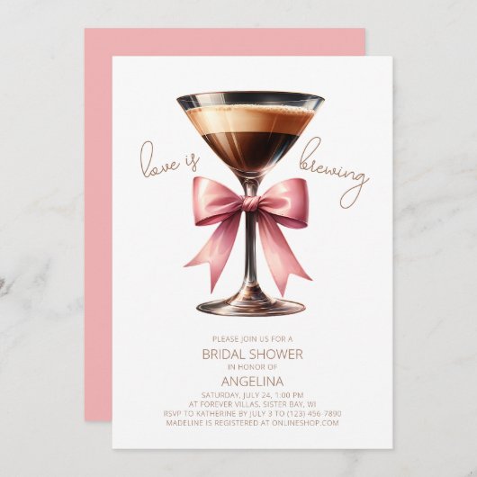 Coquette Bow Espresso Martini Brautparty Einladung (Vorne/Hinten)