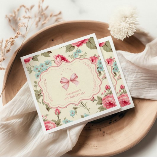 Coquette Bow Extravagant ONE Girl 1. Geburtstag Serviette