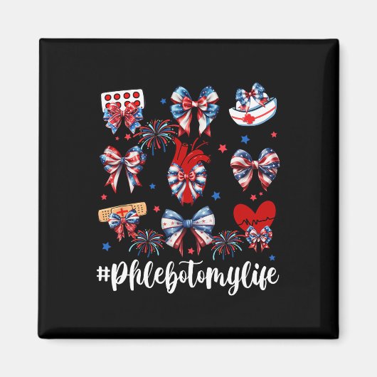 Coquette Bow Fireworks Phlebotomy Happy 4. Juli Magnet (Vorne)