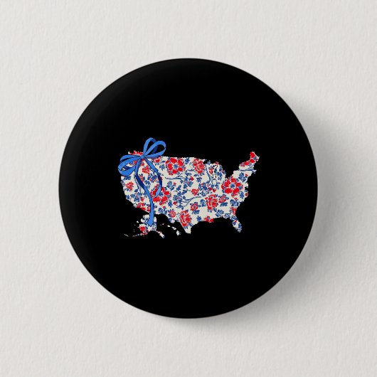 Coquette Bow Floral America Karte 4. Juli Indepe Button (Vorderseite)