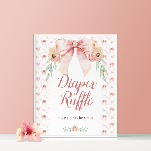 Coquette Bow Floral Diaper Raffel Poster