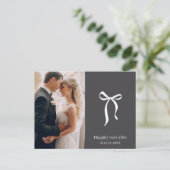 Coquette Bow Foto Wedding Danke Postkarte (Stehend Vorderseite)