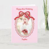 Coquette Bow Frame Foto Happy Birthday Card Karte (Vorderseite)