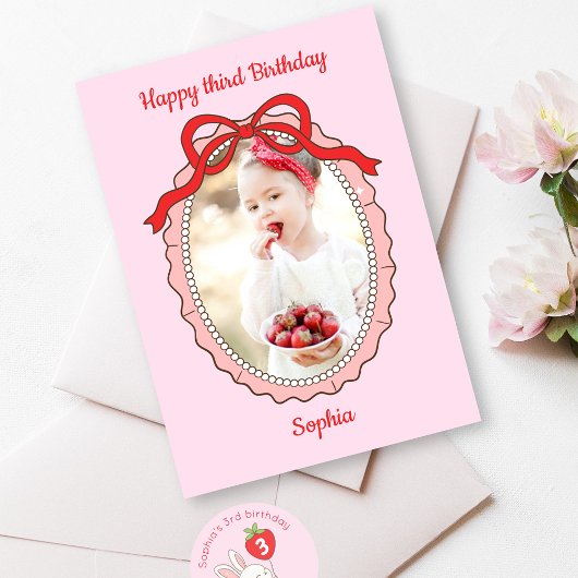 Coquette Bow Frame Foto Happy Birthday Card Karte