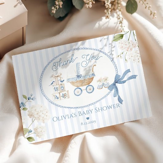 Coquette Bow French vintage carriage Baby Shower Dankeskarte