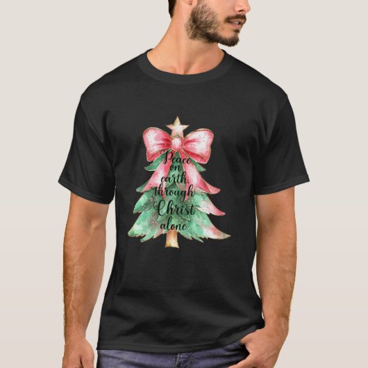 Coquette Bow Frieden auf Weihnachten Baum Erde dur T-Shirt (Vorderseite)