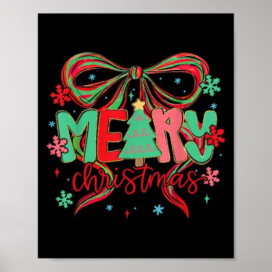 Coquette Bow Frohe Weihnachten Snowflake Xmas Paja Poster (Vorne)