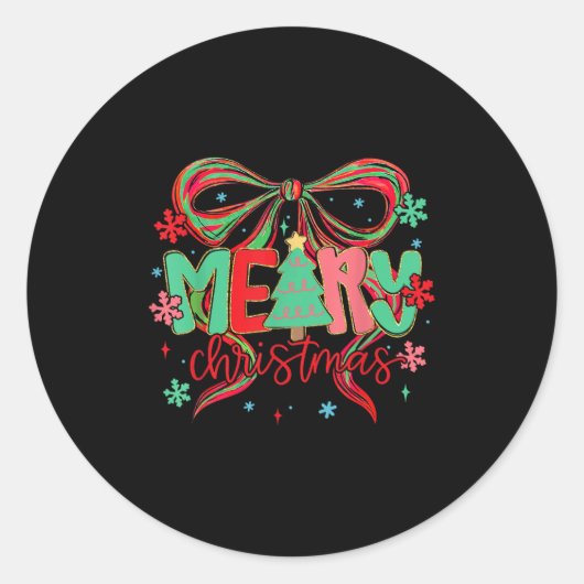 Coquette Bow Frohe Weihnachten Snowflake Xmas Paja Runder Aufkleber (Vorderseite)