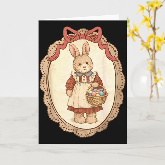 Coquette Bow Funny Bunny Eggs Rabbit Happy Easter Karte (Gelbe Blume)