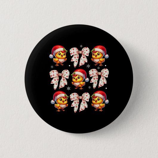 Coquette Bow Funny Chicken Weihnachtsbauernhof Tie Button (Vorderseite)