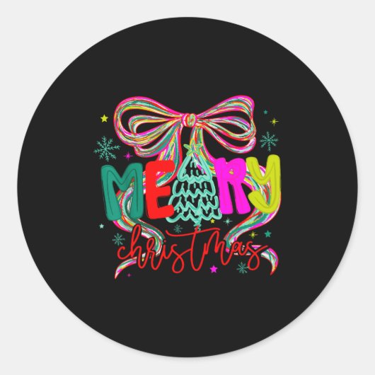 Coquette Bow Funny Merry Christmas Tree Cute Xmas  Runder Aufkleber (Vorderseite)