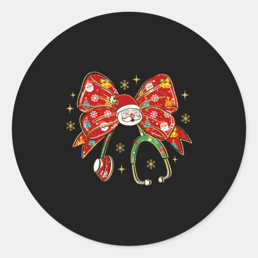 Coquette Bow Funny Nurse Weihnachtsfest Stethoscop Runder Aufkleber (Vorderseite)