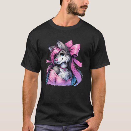 Coquette Bow Furry Fandom Fursona Fursuit Niedlich T-Shirt (Vorderseite)