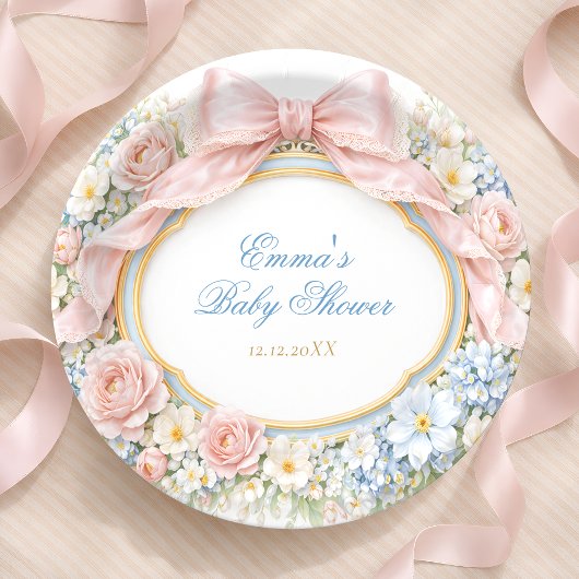 Coquette Bow Garden Girl Baby Shower Pappteller
