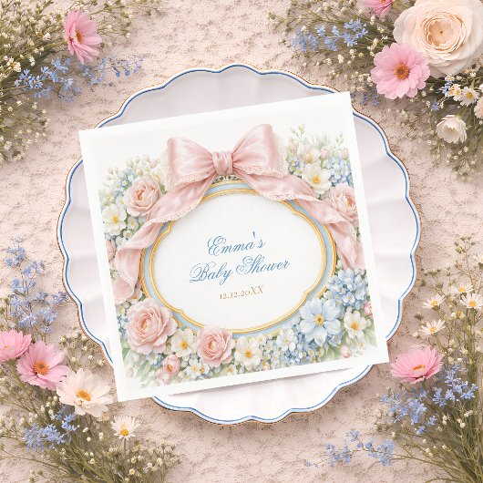 Coquette Bow Garden Girl Baby Shower Serviette