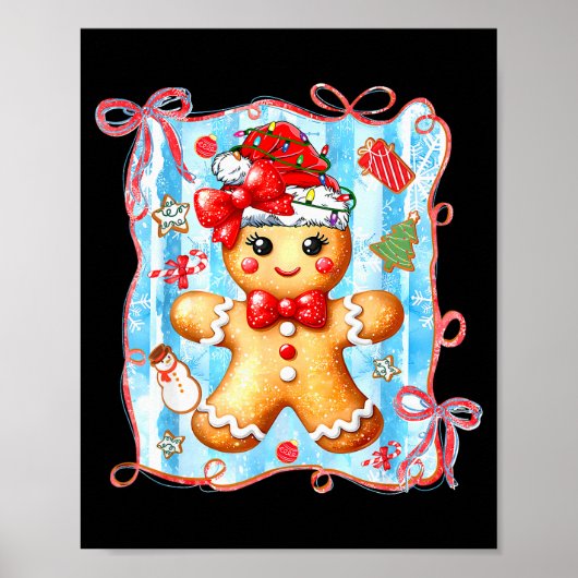 Coquette Bow Gingerbread Merry Christmas Xmas Paja Poster (Vorne)
