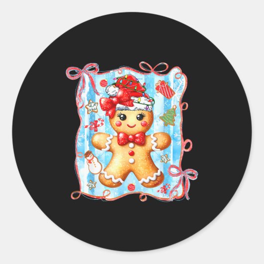 Coquette Bow Gingerbread Merry Christmas Xmas Paja Runder Aufkleber (Vorderseite)