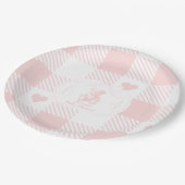 Coquette Bow Gingham French Teddy Bear Baby Shower Pappteller (Schrägansicht)