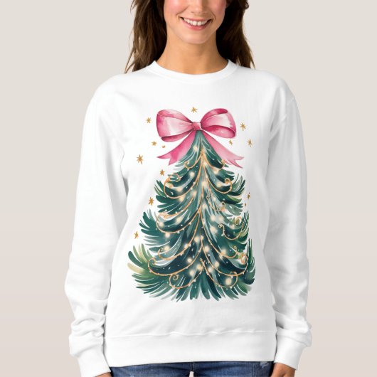 Coquette Bow Glitzer Weihnachtsbaum Sweatshirt (Vorderseite)