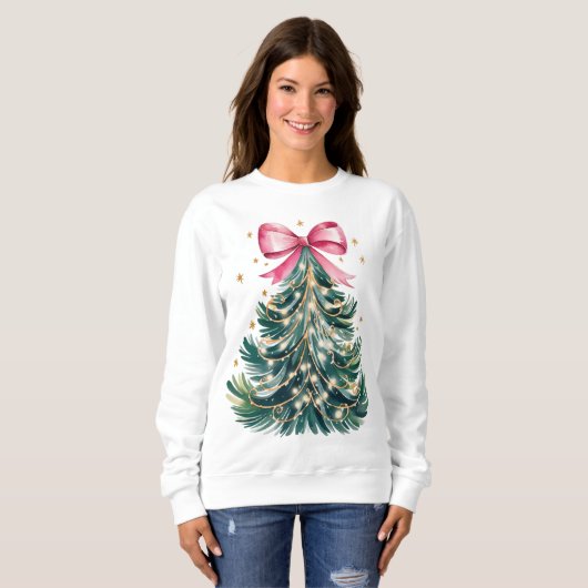 Coquette Bow Glitzer Weihnachtsbaum Sweatshirt (Vorne ganz)