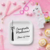 Coquette Bow Grad Tassel Black & White Graduation Pappteller (Party)